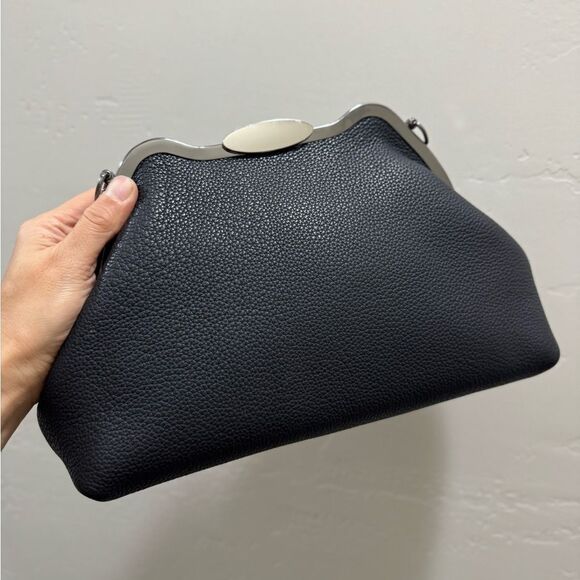 Black Togo Cowhide Leather Handmade Custom Metal Frame Handbag & 2 Strap Styles - Picture 11 of 16